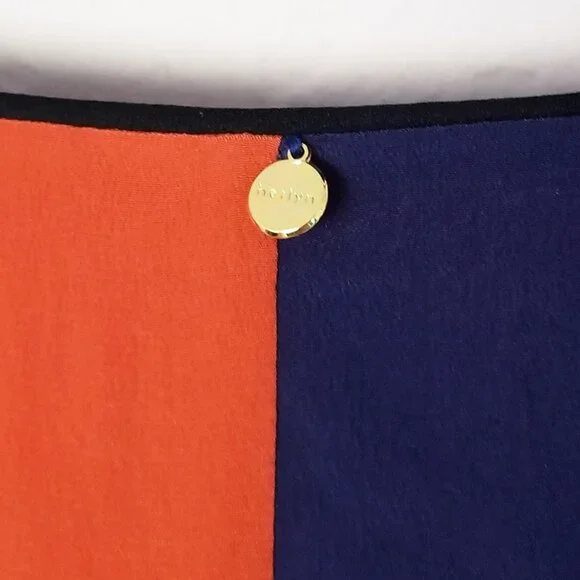 HARLYN Anthropologie 100% Silk Mini Shift Dress Orange Rust Colorblock Geometric - Picture 4 of 15